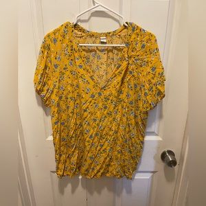 Old Navy yellow floral short sleeve blouse XL